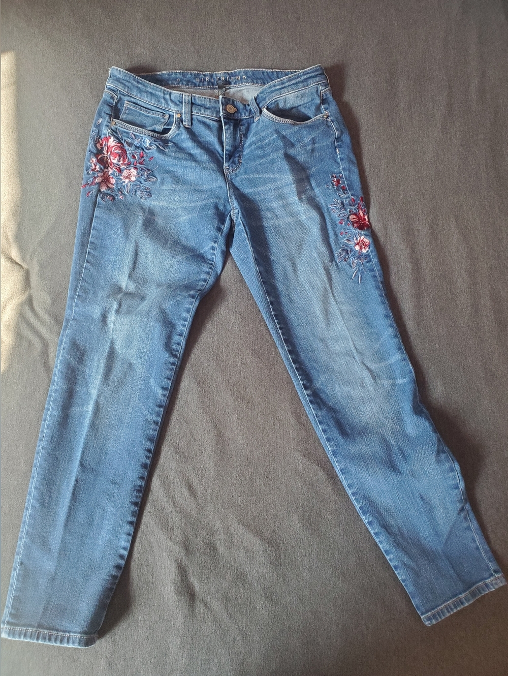 White House Black Market Floral Embroidered Girlfriend Jeans